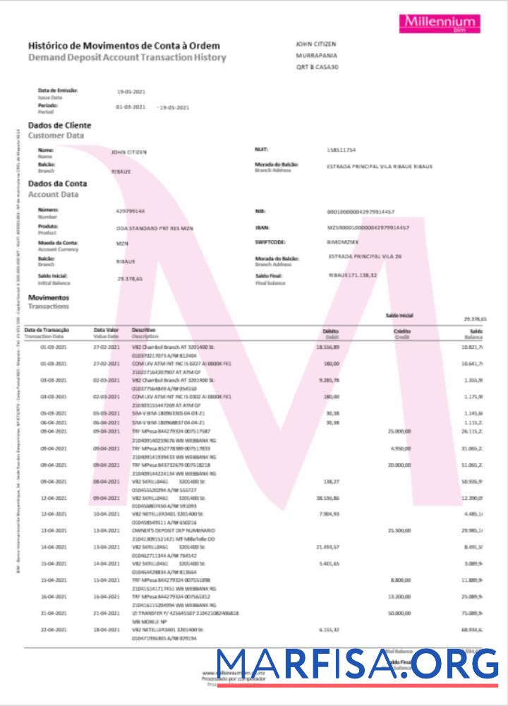 Downloadable Poland Millennium bank statement word example